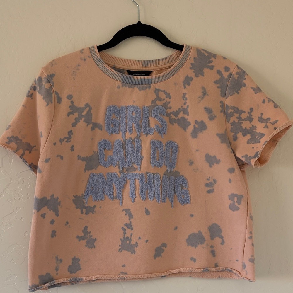 Eleven Paris French Terry Raw Hem Crop Top.